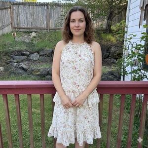 NSR Cream Floral Tiered Summer Dress size medium party wedding vacation beach